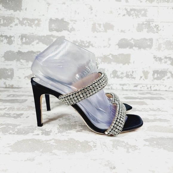 NEW Badgley Mischka Sade Black Rhinestone Heeled Summer Sandals A940 - Picture 5 of 11